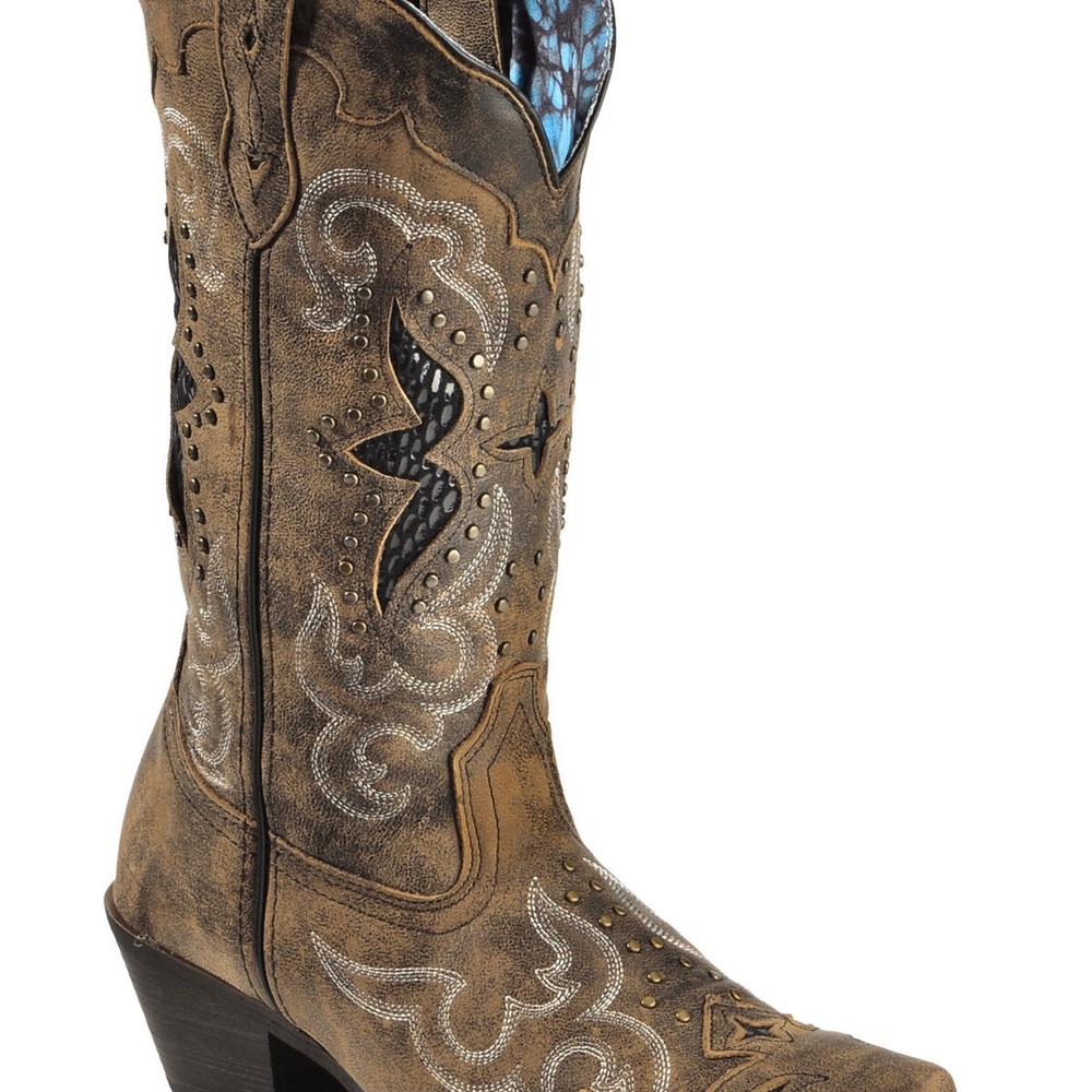 LAREDO WOMEN'S LUCRETIA STUDDED SNAKE INLAY WESTERN BOOTS - SNIP TOE